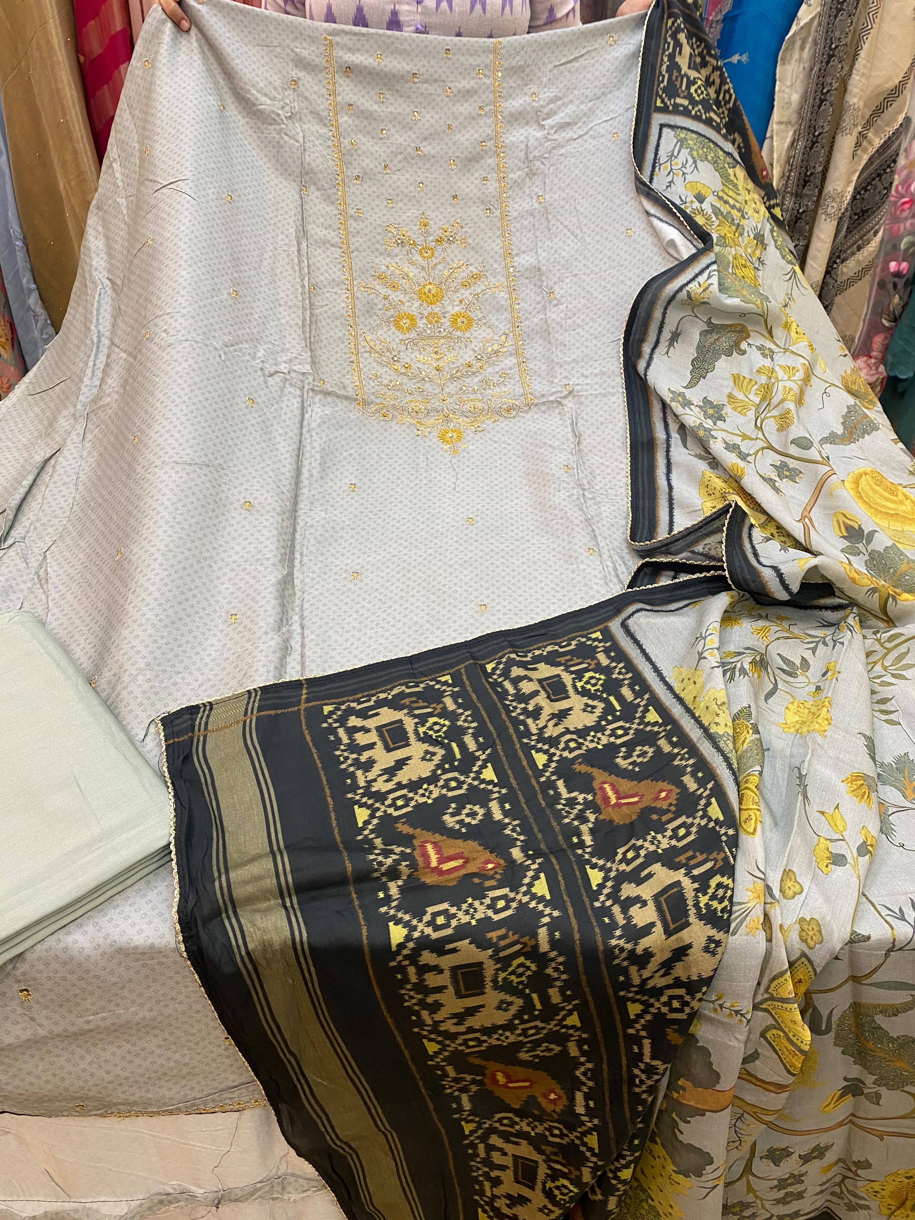 Pure muslin unstitched fabric — Georgette, front view